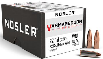 Nosler Varmageddon 22 Caliber 62gr Flat Base Hollow Point 100/Box