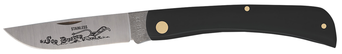 Case Sod Buster 3.70" Folding Skinner Plain Edge Tru-Sharp SS Black Synthetic Handle