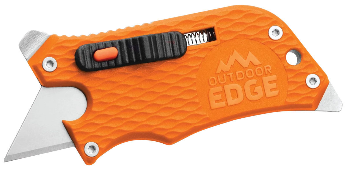 Outdoor Edge SlideWinder 3.50" Orange GNR/SS Handle Utility Knife - Razor Blade, Screwdriver, Bottle Opener