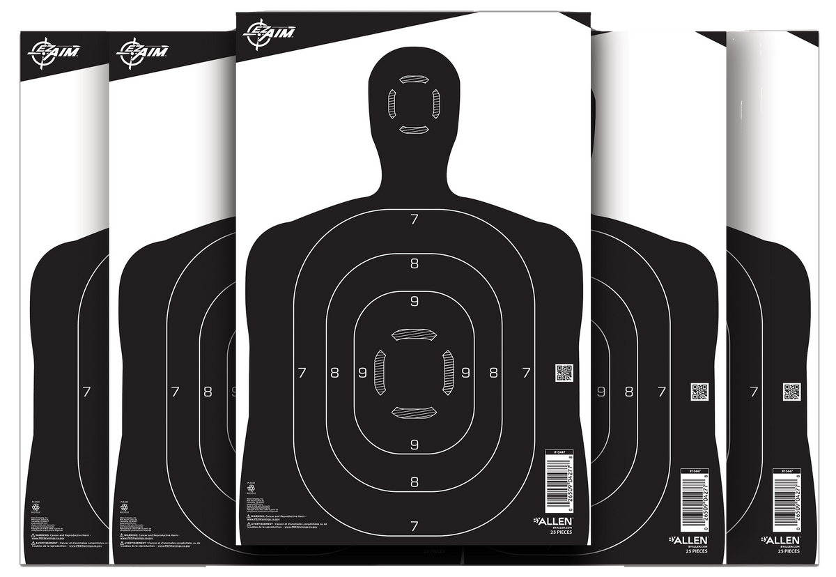 EZ-Aim 15447 Silhouette Paper Hanging Target 12" x 18" Black/White 25 Pack