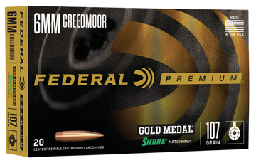 Federal Premium Gold Medal 6mm Creedmoor 107gr Sierra MatchKing BTHP 20 Rd - Box or Case