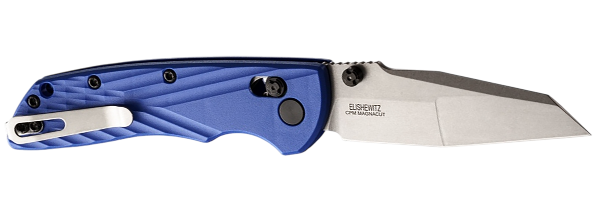 Hogue Deka 3.25" Folding Modified Wharncliffe CPM MagnaCut Plain Blade Blue Textured GRN Handle