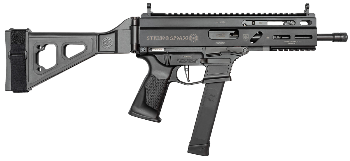 Grand Power Stribog SP9A3G 9mm Luger 8" 30+1 Semi-Auto Pistol w/ SB Tactical Brace