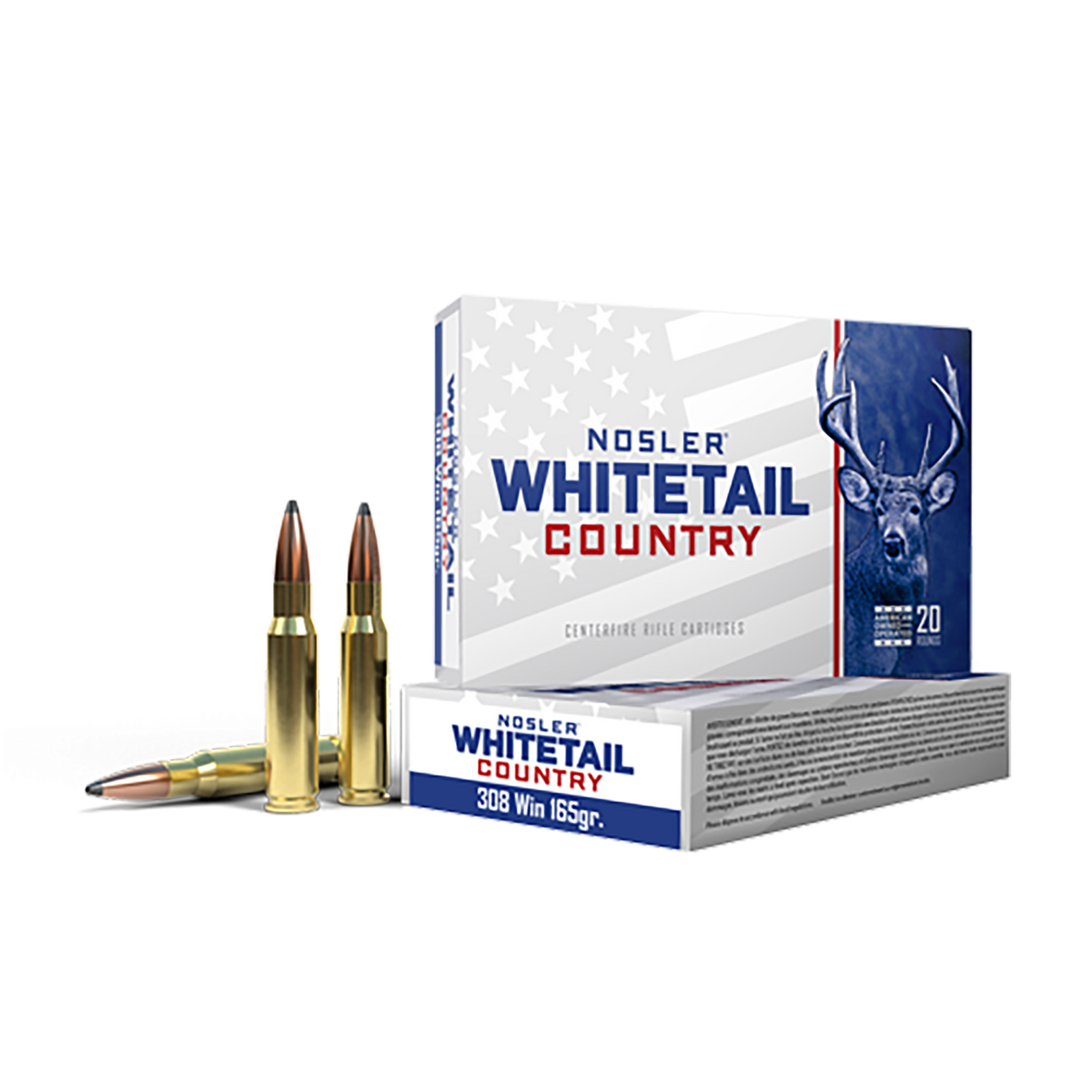 Nosler Whitetail Country 308 Win 165 gr Spitzer Boat Tail Rifle Ammo - Box or Case