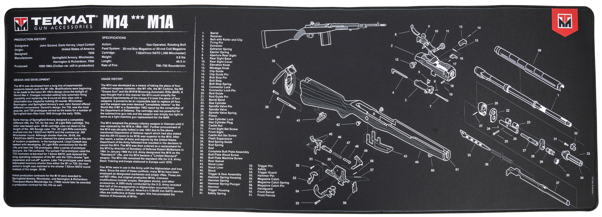 TekMat TEKR44M14 M14/M1A Cleaning Mat 15"x44" Rubber - Parts Diagram