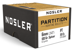 Nosler Partition 6mm .243 100gr Spitzer Reloading Bullets - 50/Box