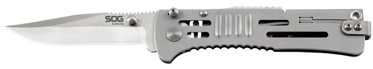 S.O.G SlimJim 3.18" Folding Clip Point Plain AUS-8A SS Blade Bead Blasted 420 SS Handle
