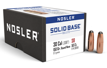 Nosler Solid Base 30 Cal 150gr Round Nose Reloading Bullets - 50/Box