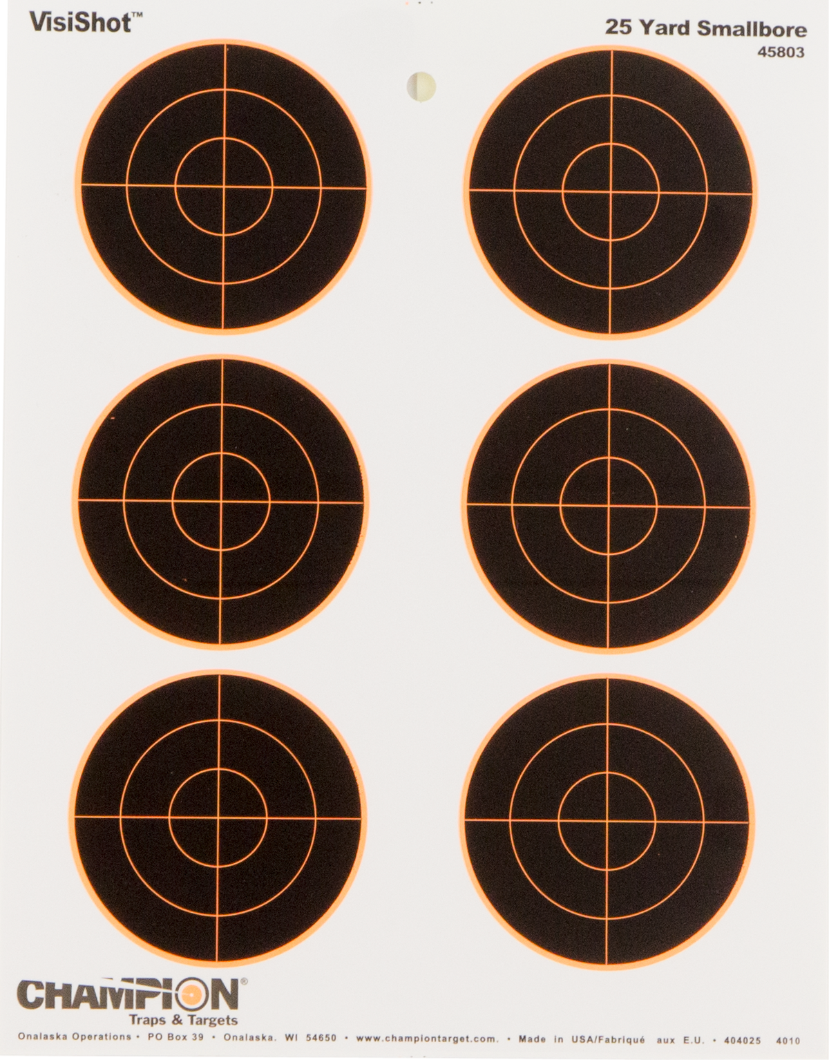 Champion Targets VisiShot Bullseye Paper Hanging 25 yd Small Bore Rifle 8.5" x 11" Black/White 10 Pack