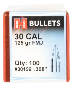 Hornady FMJ 30 Cal .308 125gr Full Metal Jacket Reloading Bullets - 100/Box