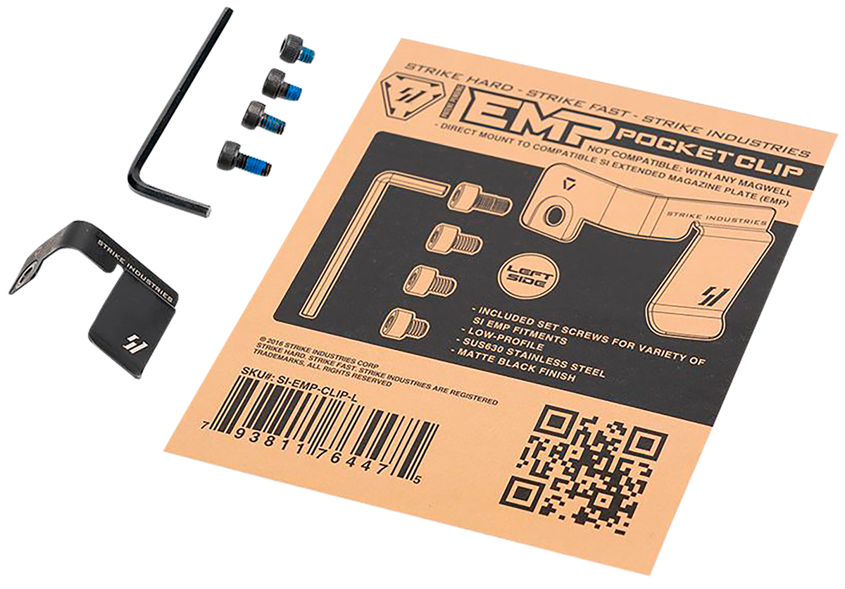 Strike Industries EMP Pocket Clip Stainless Steel Black - Left Hand