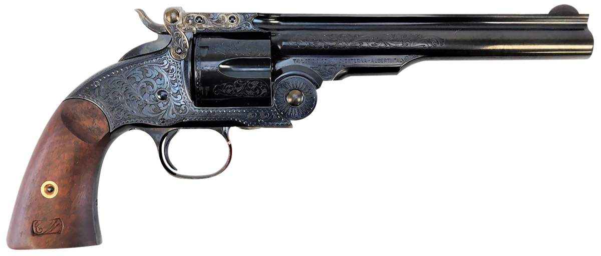 Taylor's & Company Top Break Schofield 45 Colt (LC) 6-Rd 7" Blued Engraved Walnut Grip Revolver