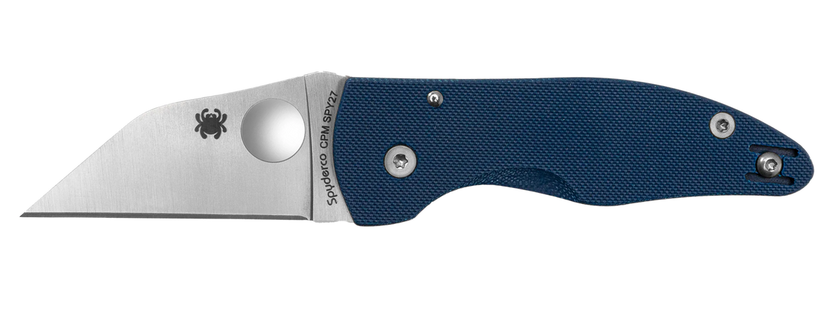 Spyderco MicroJimbo 2.45" Folding Wharncliffe Plain Edge Satin CPM SPY27 Cobalt Blue G-10