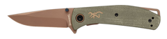 Browning Trailside EDC Small 3" Folding Modified Drop Point Plain D2 Titanium Finish - Green Micarta Handle