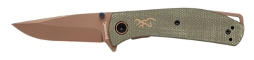 Browning Trailside EDC Small 3" Folding Modified Drop Point Plain D2 Titanium Finish - Green Micarta Handle