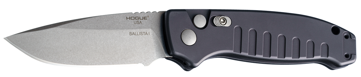 Hogue Ballista I Automatic 3.5" 154CM Drop Point Folding Knife - Matte Black Aluminum