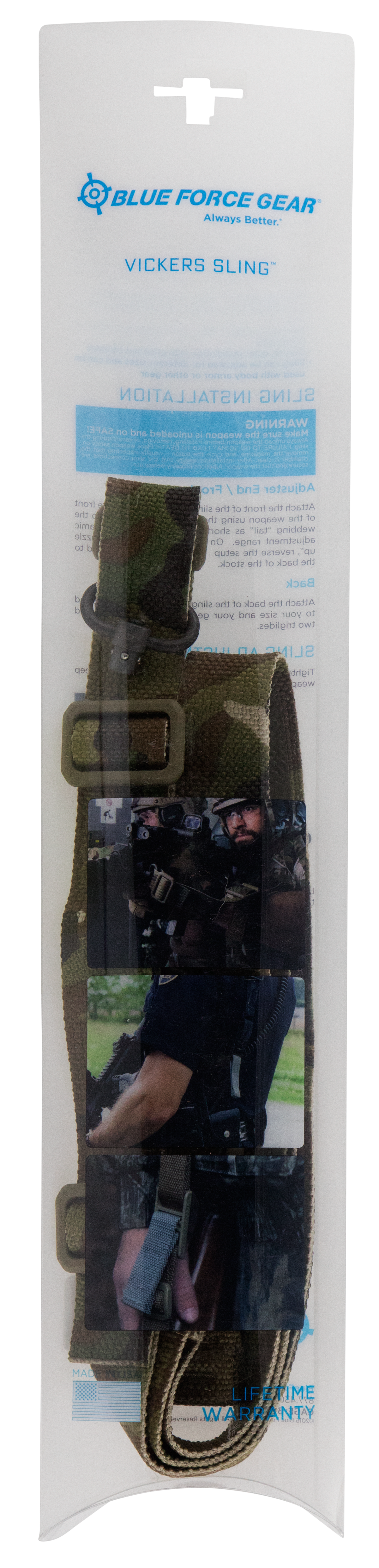 Blue Force Gear Vickers 221 1.25" 54"-64" One-Two Point MultiCam Cordura AR Platform Sling with Push Button Swivels