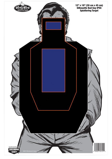 Birchwood Casey Dirty Bird Bad Guy IPSC Silhouette 12" x 18" Hanging Splatter Pistol Target - 100 Per Pkg