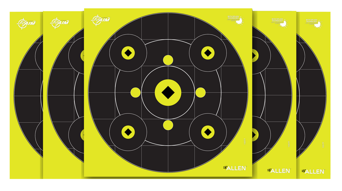EZ-Aim Splash Reactive 12" Bullseye Gallery Non-Adhesive Paper Target - Black/Yellow - 12 Pack