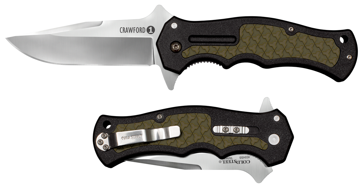 Cold Steel Crawford 1 3.5" Folding Clip Point Plain Edge 4034 SS Black w/OD Green GRN Handle