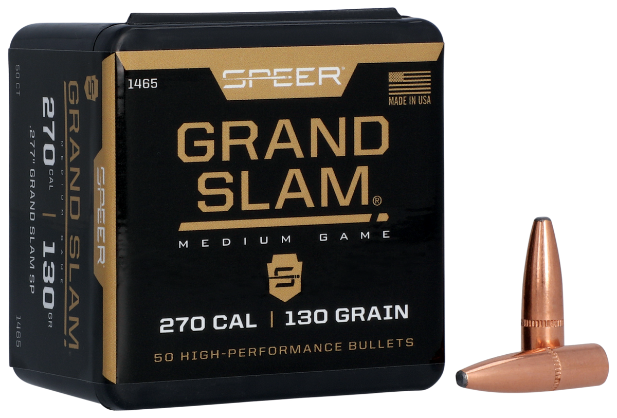 Speer Ammo 1465 Grand Slam 270 Cal 130gr Soft Point Rifle Reloading Bullets - 50/Box