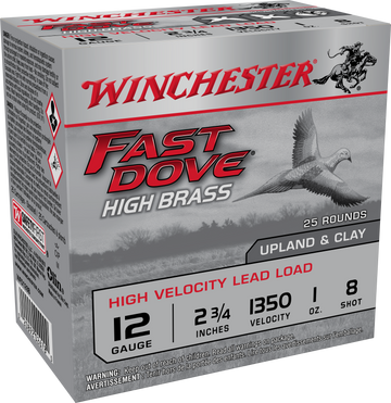 Winchester Ammo Fast Dove & Clay High Brass 12 Gauge 2.75" 1 oz 8 Shot 25 Rd - Box or Case