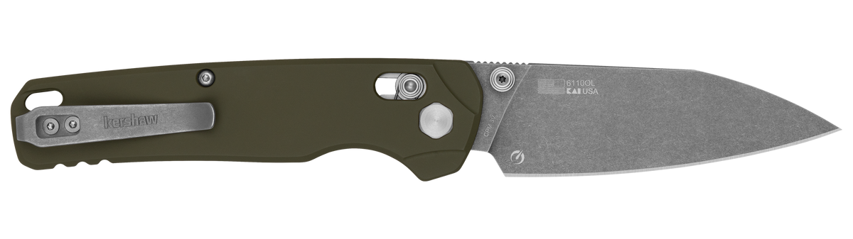 Kershaw Bel Air XL 3.4" Folding Reverse Tanto Plain CPM 3V Clear Cerakote - Olive Aluminum Handle