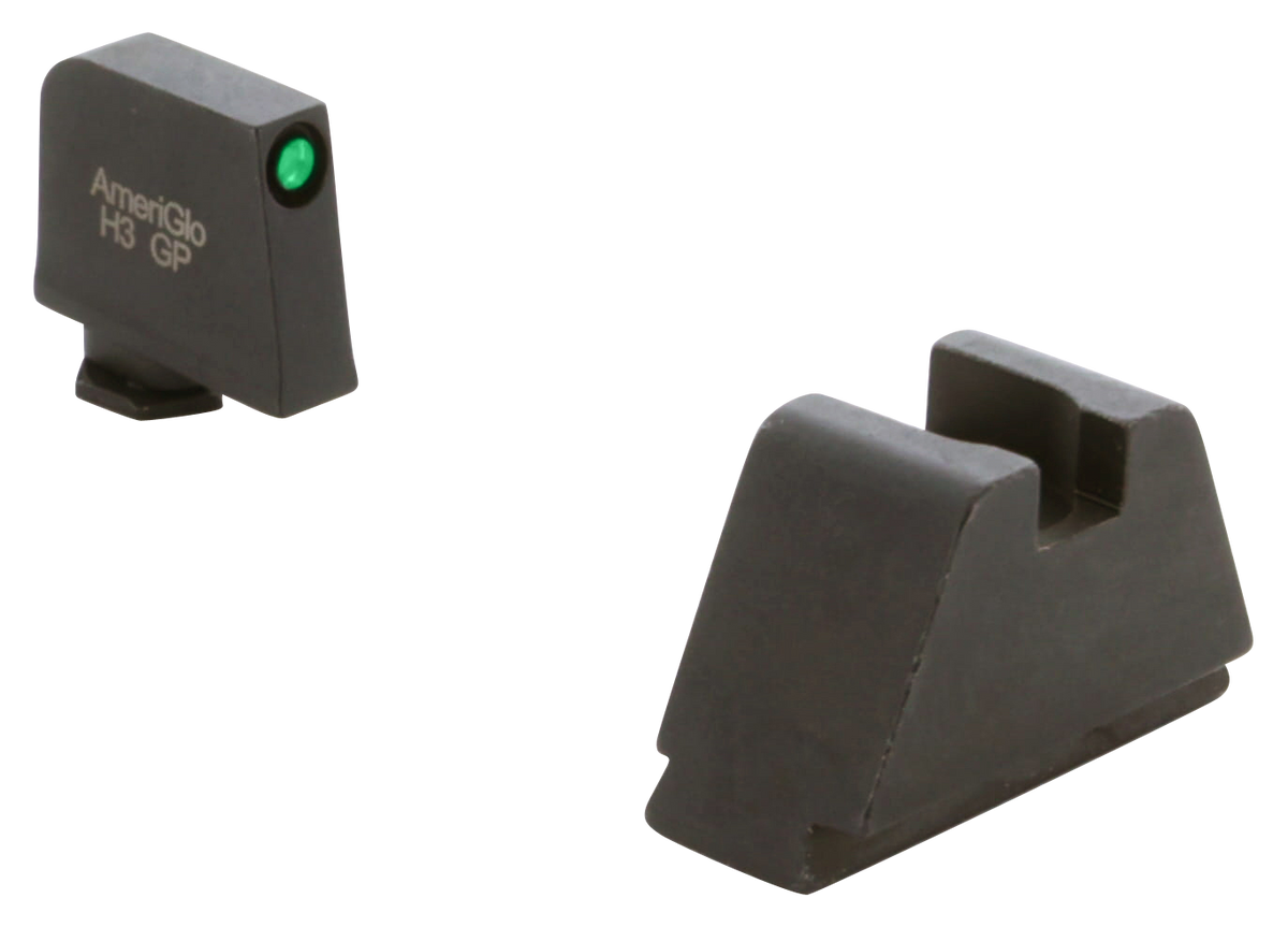Ameriglo GL811 Optic Compatible Sight Set for Glock - 3XL Tall Green Tritium Black Outline Front / Flat Black Rear