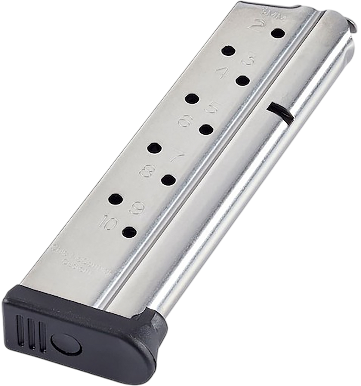 Chip McCormick Custom Range Pro 1911 Full Size 9mm 10rd Stainless Steel / Black Fluoropolymer Magazine