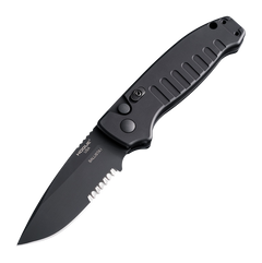Hogue Ballista I 3.5" Automatic Drop Point Combo Blade Black Cerakote - Matte Black Aluminum