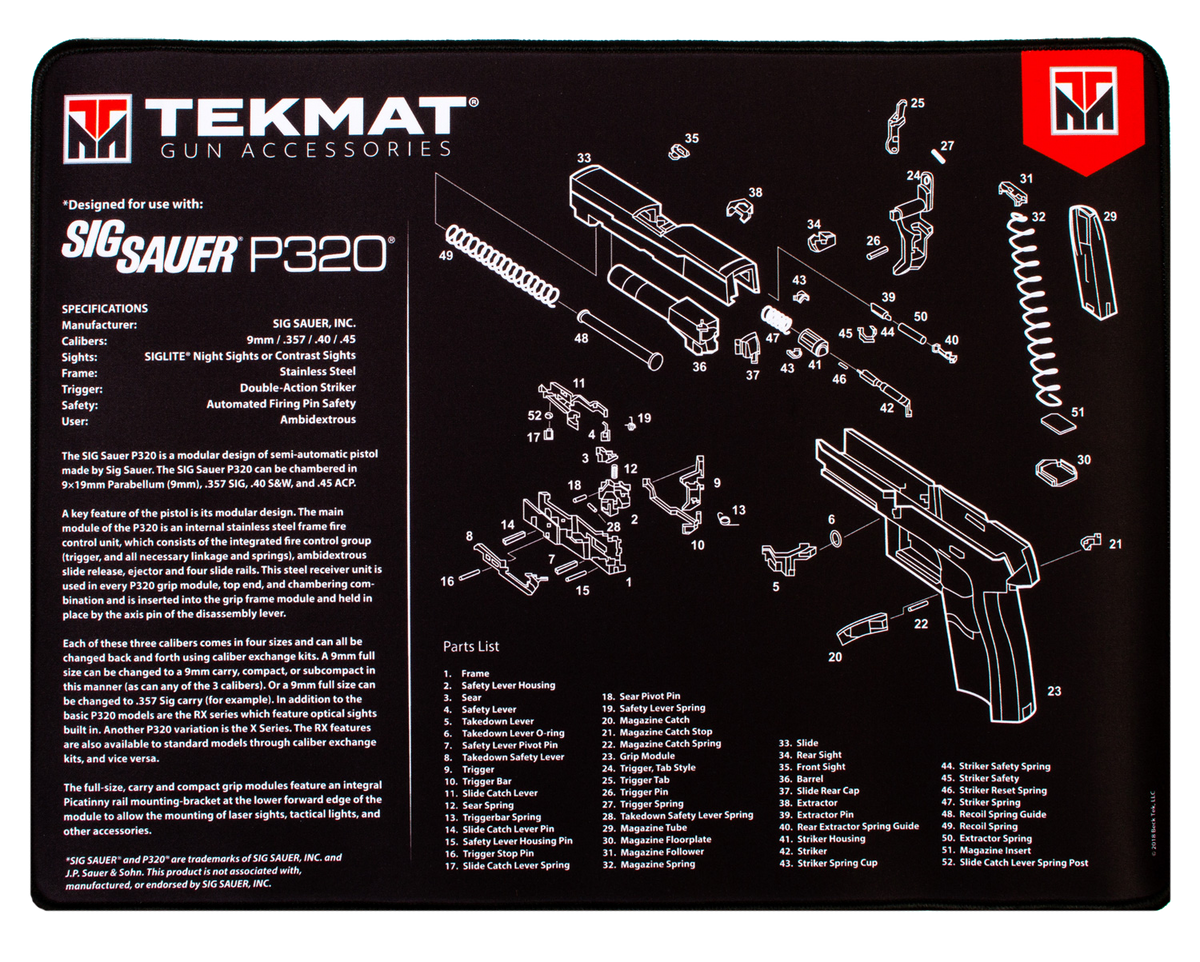TekMat Sig Sauer P320 Ultra 20 Cleaning Mat 15"x20" Black/White Rubber