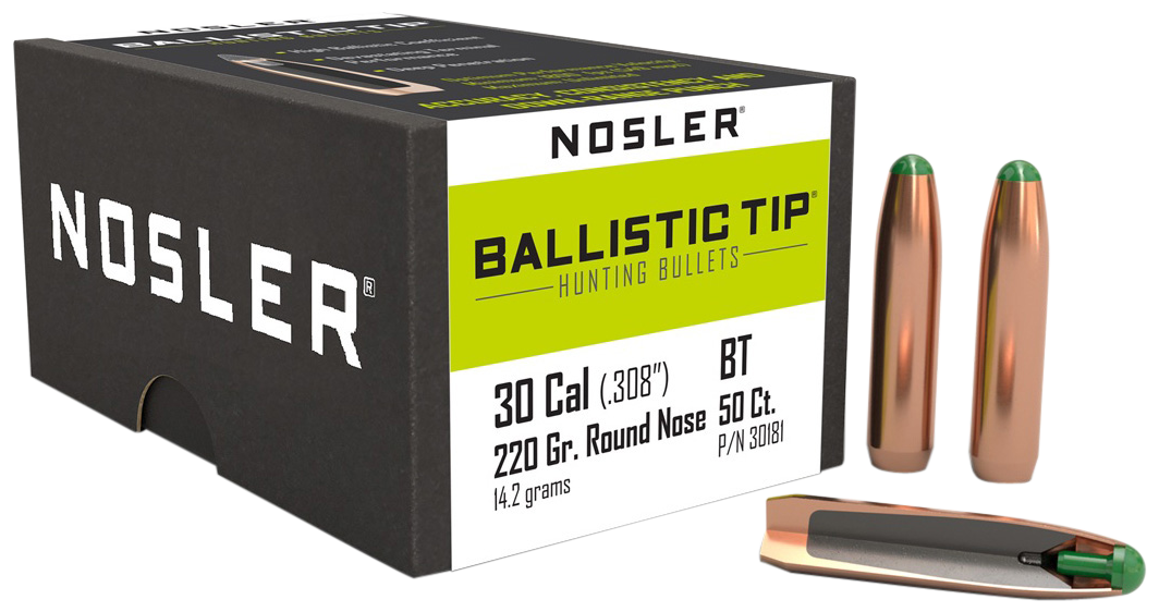 Nosler Ballistic Tip Hunting 30 Cal .308 220 gr Round Nose 50/Box