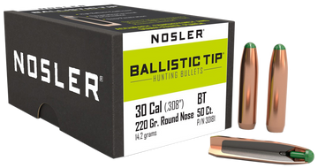 Nosler Ballistic Tip Hunting 30 Cal .308 220 gr Round Nose 50/Box