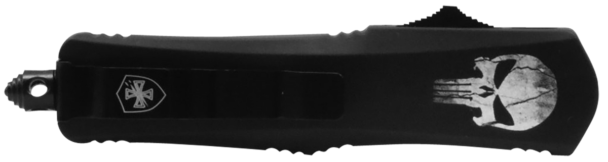 Templar Knife MFL231 Gen II Fallen Slim 3.43" OTF Tanto Plain 440C Black Oxide Stonewashed 5.05" Black w/Skull Aluminum Handle Glass Breaker