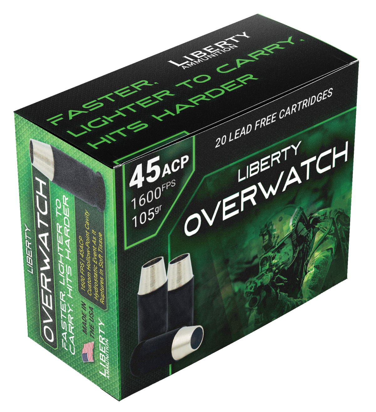 Liberty Ammunition OverWatch 45 ACP 105gr Open Cavity Design - Box or Case
