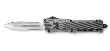 CobraTec CTK-1 Large 3.75" OTF Dagger Part Serrated D2 Steel Stonewashed Aluminum Handle