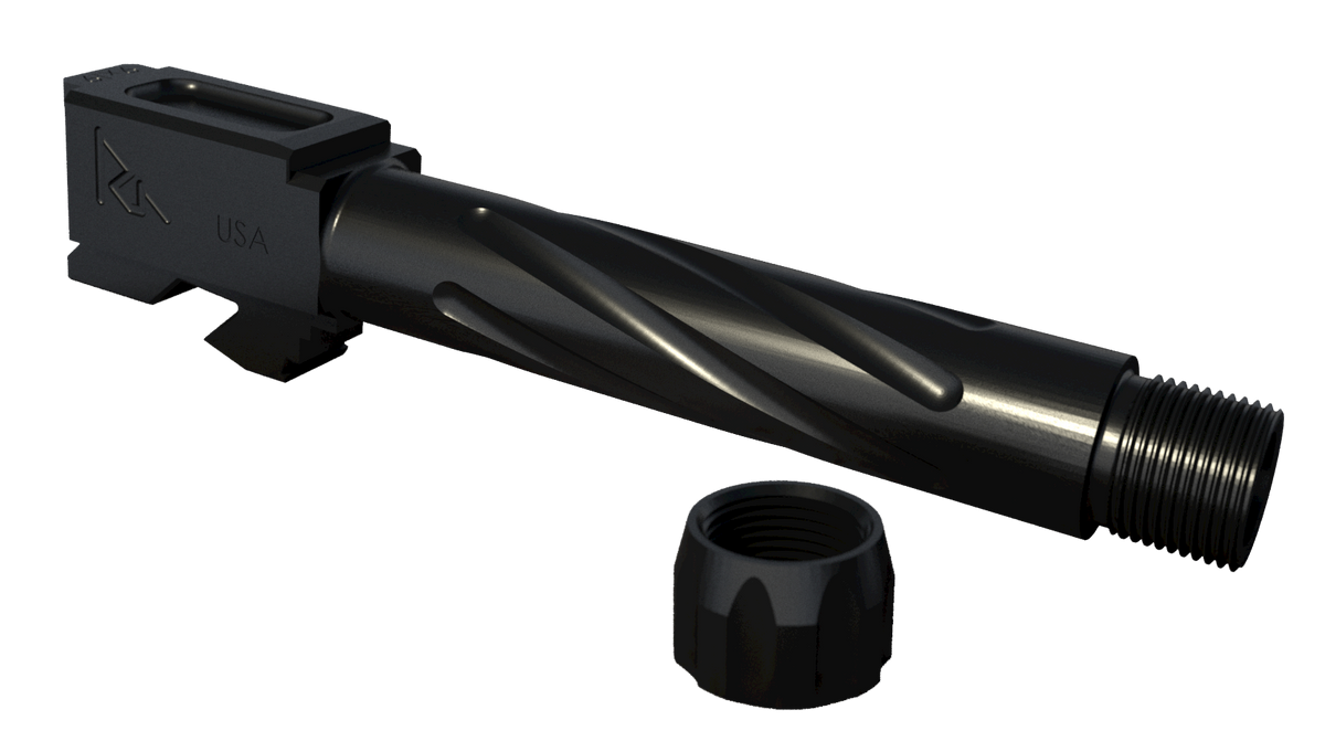 Rival Arms Precision 9mm Luger 4.02" Fluted Threaded Drop-In Barrel 416R Stainless Steel Black PVD - Glock 19 Gen3/4