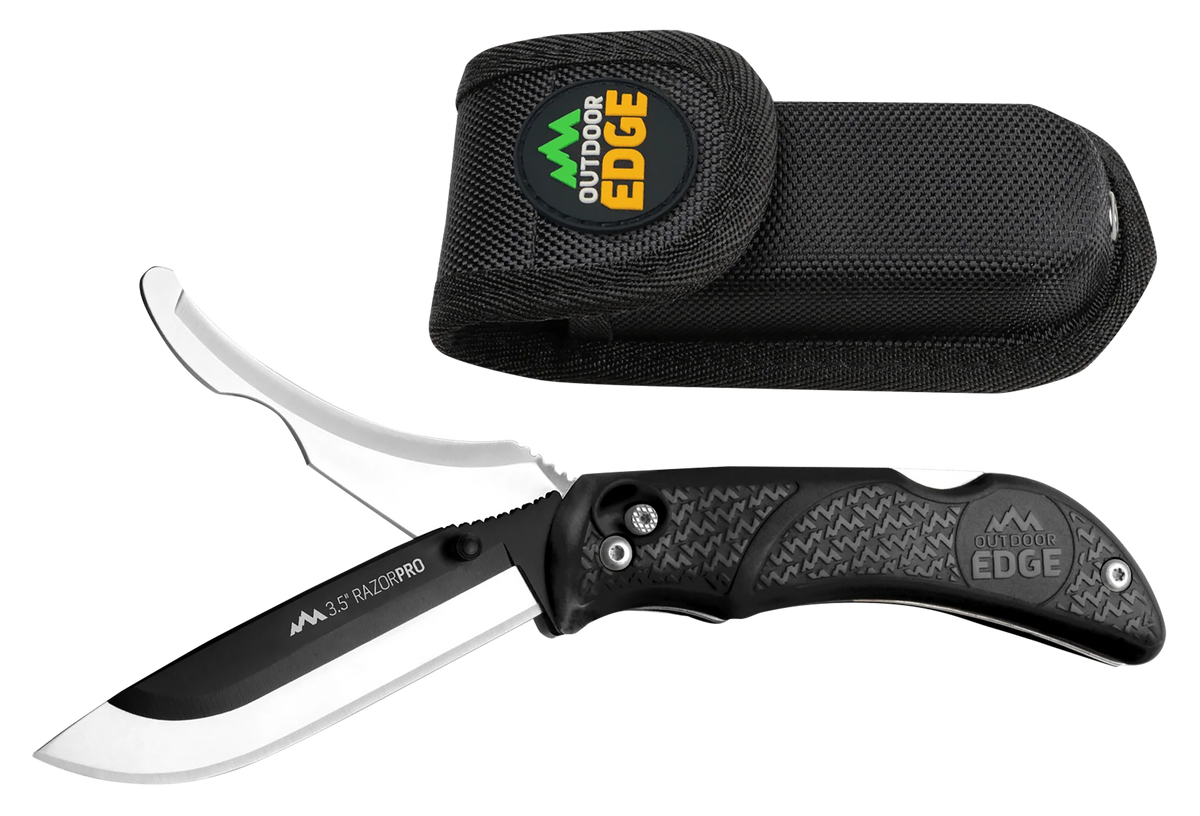 Outdoor Edge RazorPro 3.50" Folding Razor/Gut Plain 420J2 SS Black TPR Handle