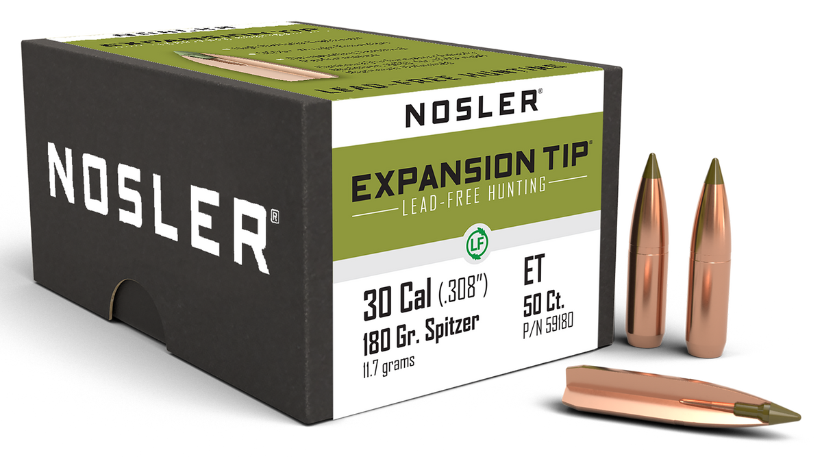 Nosler E-Tip .308 30 Cal 180gr Spitzer Reloading Bullets - 50/Box