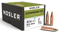 Nosler E-Tip .308 30 Cal 180gr Spitzer Reloading Bullets - 50/Box