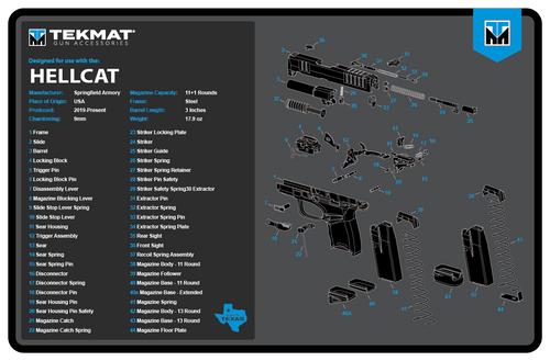 TekMat Springfield Armory Hellcat 11"x17" Cleaning Mat - Black/Blue/White