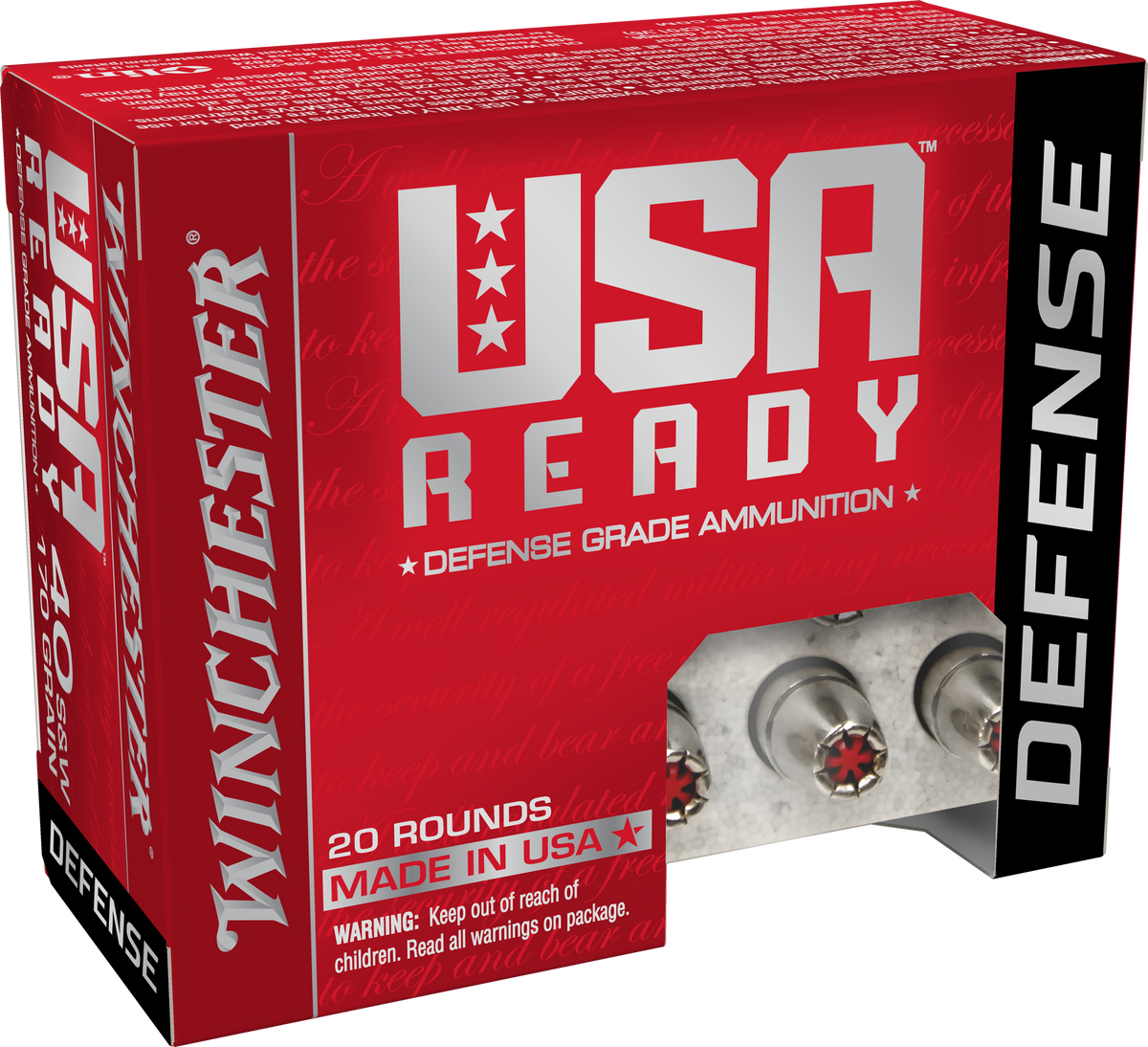 Winchester Ammo USA Ready 40 S&W 170gr Hex Vent Hollow Point 20 Rd - Box or Case