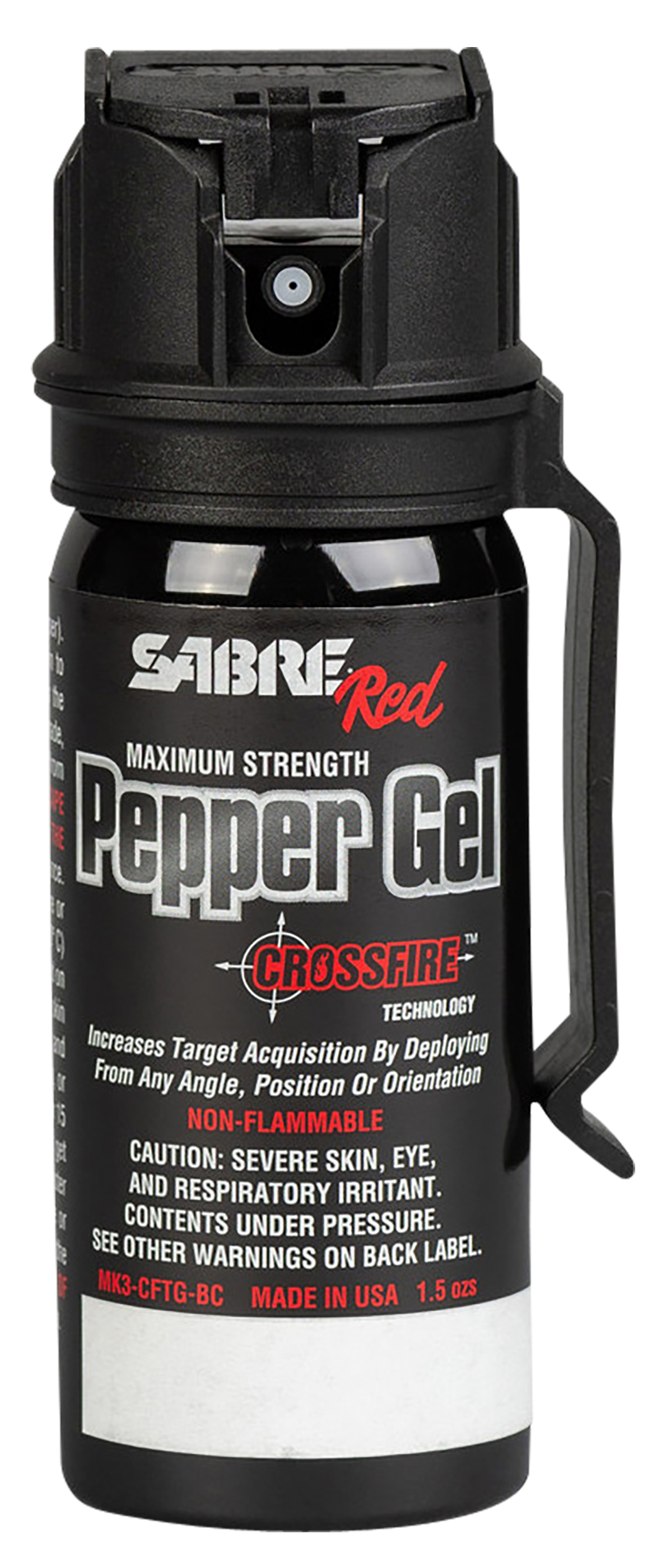 Sabre Crossfire Pepper Gel 1.8 oz 18 Bursts 18 ft Range w/Belt Clip - Black