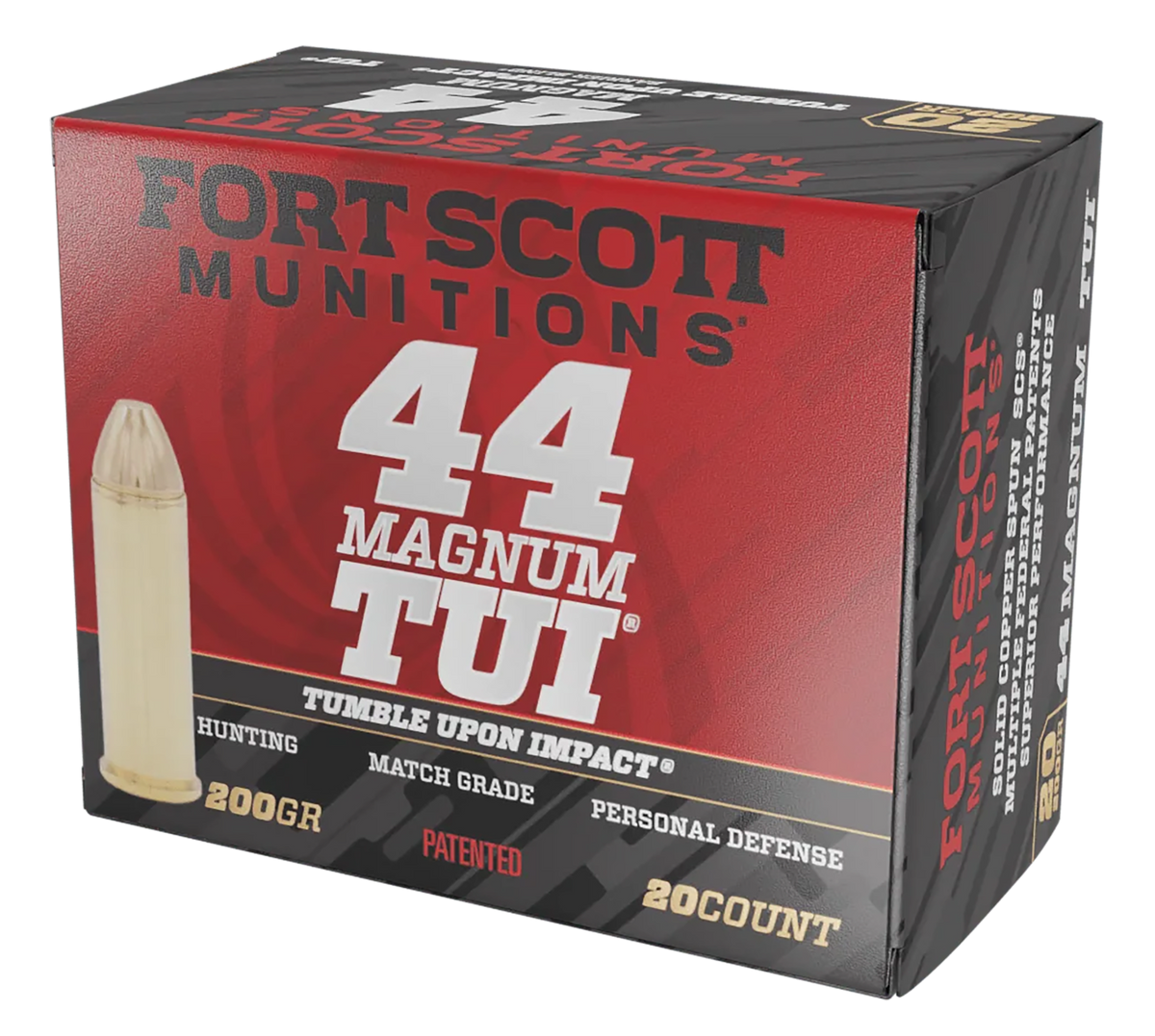 Fort Scott Munitions Tumble Upon Impact (TUI) 44 Rem Mag 200gr Solid Copper Spun - Box or Case