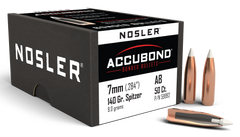 Nosler AccuBond 7mm .284 140gr Spitzer Point Reloading Bullets - 50/Box