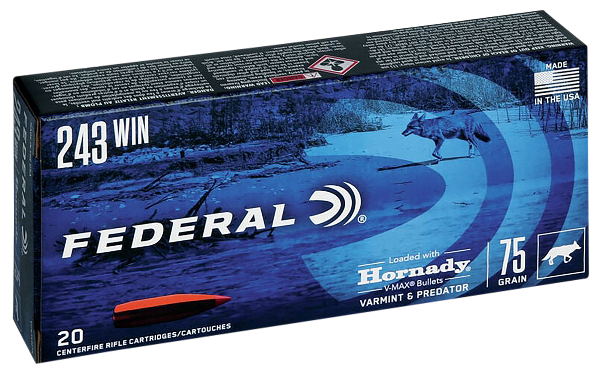 Federal Varmint & Predator 243 Win 75gr Hornady V-Max 20 Rd - Box or Case