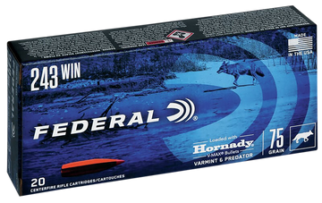 Federal Varmint & Predator 243 Win 75gr Hornady V-Max 20 Rd - Box or Case
