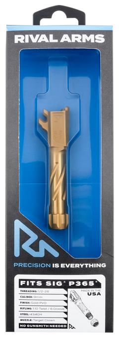 Rival Arms Precision Match Grade 9mm Luger 3.10" Fluted Threaded Gold PVD Drop-In Barrel - Fits Sig P365