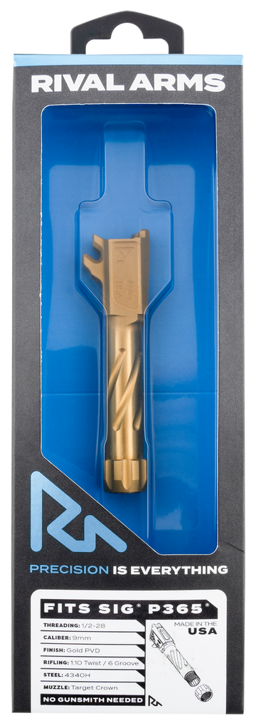 Rival Arms Precision Match Grade 9mm Luger 3.10" Fluted Threaded Gold PVD Drop-In Barrel - Fits Sig P365