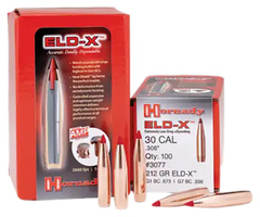 Hornady ELD-X 30 Cal .308 212gr Polymer Tip Boat Tail Reloading Bullets - 100/Box